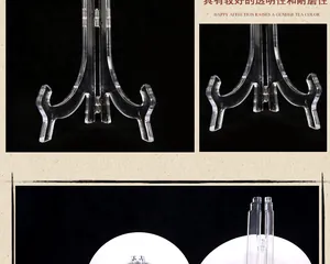 Foldable transparent acrylic display stand with a tripod structure for plates and photos