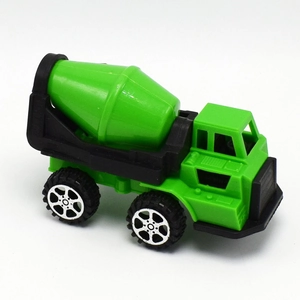 Close-up of a bright green cement mixer toy with rolling anti-slip tires for kids