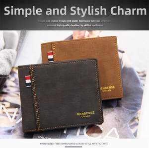 Primer plano de carteras mate para hombre en negro y marrón con cinta tricolor