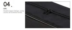 Detail of durable dual metal zippers on waterproof travel shoe storage bag