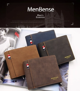 Carteras vintage cortas para hombre en azul marrón y café de cuero texturizado