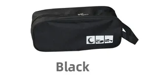 Detail of black waterproof shoe bag with smooth zipper closure and durable carry handle