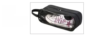 Detail of waterproof travel shoe bag with transparent window and sturdy carry handle