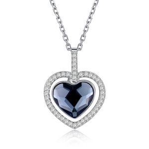 Heart Pendant Necklace With 925 Sterling Silver And Blue Crystal Sparkling Cubic Zirconia Fashion Jewelry For Women