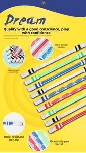 Detail view of balancing weights and non-slip texture on colorful spinning pens