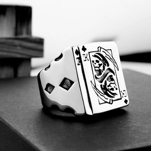Gothic titanium steel grim reaper ring with poker King of Spades and dice design