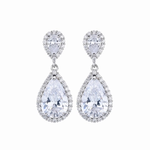 Orecchini a goccia in argento con zirconi lucidi di alta qualità e intarsio fine