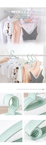 Close-up of durable plastic hangers featuring non-slip grooves and integrated strap hooks