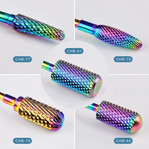 Rainbow plated tungsten steel nail drill bits set featuring various professional shapes