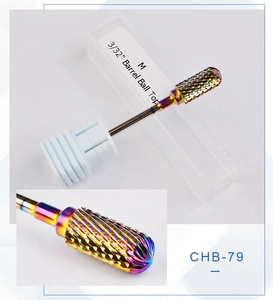 Macro view of 3/32 inch rainbow tungsten nail drill bit with barrel ball top detail