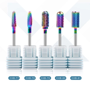 5-piece rainbow tungsten carbide nail drill bits set with various shapes for manicures