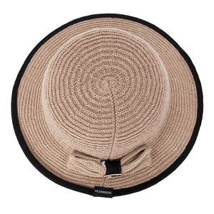 Cappello da spiaggia traspirante in paglia kaki con fiocco nero e design pieghevole