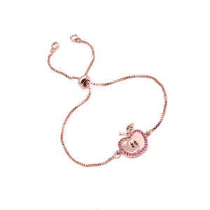 Bracciale Regolabile con Ciondolo a Mela in Rame e Zirconia per Donna con Zircone Rosso Verde Placcato Oro Rosa Argento