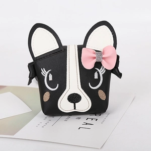 Cute Dog Cartoon Kids Shoulder Bag PU Leather Mini Crossbody Coin Purse With Bow Embroidery For Toddler Girls Gift