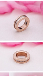 Detailed view of rose gold magnetic therapy ring featuring white zircon and internal magnets