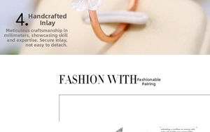 Detail showing handcrafted inlay of translucent white flower on rose gold open ring