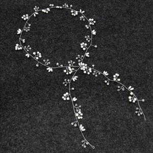1.5m bridal hairband with handmade pearls and crystals on silver wire vines