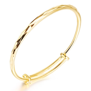 18K Gold Plated Copper Bangle For Women Elegant Adjustable Geometric Diamond Cut Pattern Wedding Bridal Fashion Jewelry