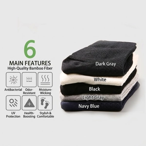 5-pack men's bamboo fiber crew socks in black, grey, navy and white for business casual wear