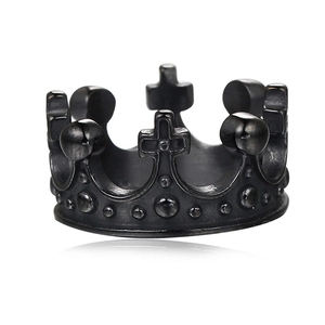 Gothic black titanium steel crown ring with cross elements on a white background
