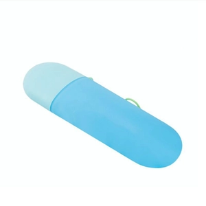 Portable candy color toothbrush travel case in blue with a convenient hanging lanyard