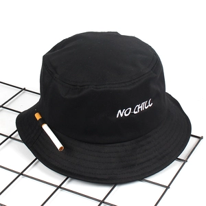 Black NO CHILL embroidered bucket hat with unique side cigarette holder loop street style