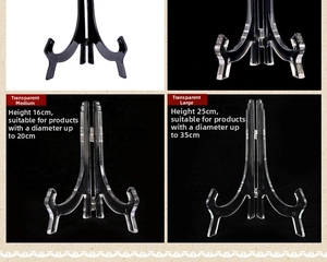 Detail of black and transparent acrylic display stands in 16cm and 25cm heights