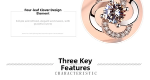 Detailed macro view of rose gold clover pendant with sparkling crystal center stone