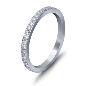 Classic 2mm silver stainless steel eternity ring with single row of clear crystals