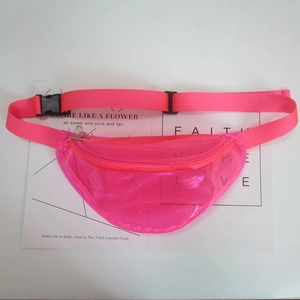 Neon pink transparent waist bag for outdoor sports running multi-functional crossbody pack