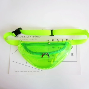 Detailed macro view of neon green transparent waist bag with adjustable strap buckle