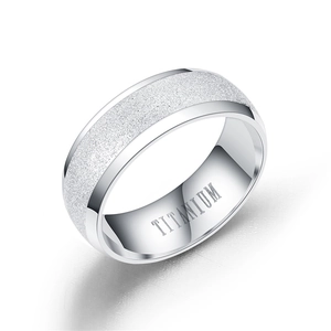Modern titanium steel ring featuring a matte finish and polished silver edges for couples
