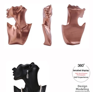Vue détaillée du présentoir à bijoux buste pour colliers et boucles d'oreilles rose doré
