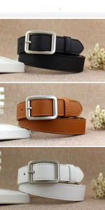 Detailed comparison of thin faux leather belts with lychee texture and silver buckles