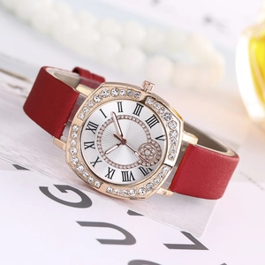 Detailed close-up of rose gold octagonal watch case with double-row crystal bezel