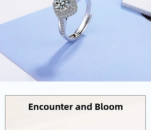 Macro shot of S925 sterling silver ring with halo design and sparkling zircon stones