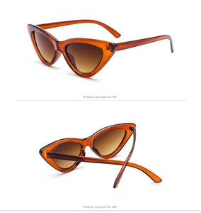 Cat eye sunglasses detail showing 90 and 180 degree views in amber tortoise frame