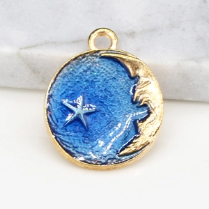 Golden alloy blue enamel starfish pendant charm for DIY necklaces and earrings
