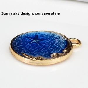 Macro view of concave starry sky charm with moon and star details for DIY jewelry making