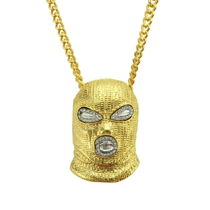 Hip Hop Balaclava Mask Pendant Necklace Zinc Alloy Rhinestone Iced Out Cuban Link Chain Streetwear Jewelry
