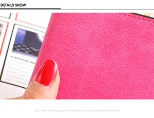 Detail showing the pink top layer cowhide texture and premium luster of women's wallet