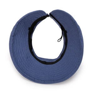 Women's foldable navy blue sun visor with large brim and bow for beach sun protection
