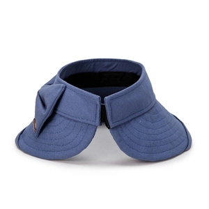 Dark blue sun visor with large bow and wide brim for summer beach UV protection