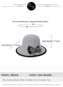 Size guide for summer hollow sun hat with 58cm circumference and 7.5cm brim measurements