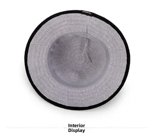 Detail view of the gray breathable sun hat interior with an adjustable inner strap