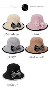 Foldable sun hats in multiple colors with cute bow details on a white background