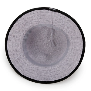 Foldable hollow breathable sun hat for women featuring a grey knit texture and bow detail