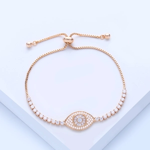 Pulsera tennis de Ojo Turco ajustable con circonitas AAA en acabado oro rosa