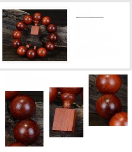 Macro detail of natural Brazilian Rosewood beads and handcrafted square wooden pendant