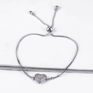 Bracelet coeur argenté avec oxydes de zirconium et fermoir coulissant réglable